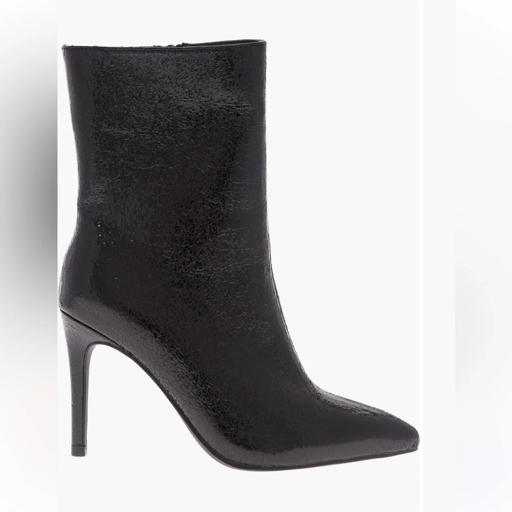 MIA Shiny Black Heeled Boots - Pointed-toe boot - Picture 1 of 7